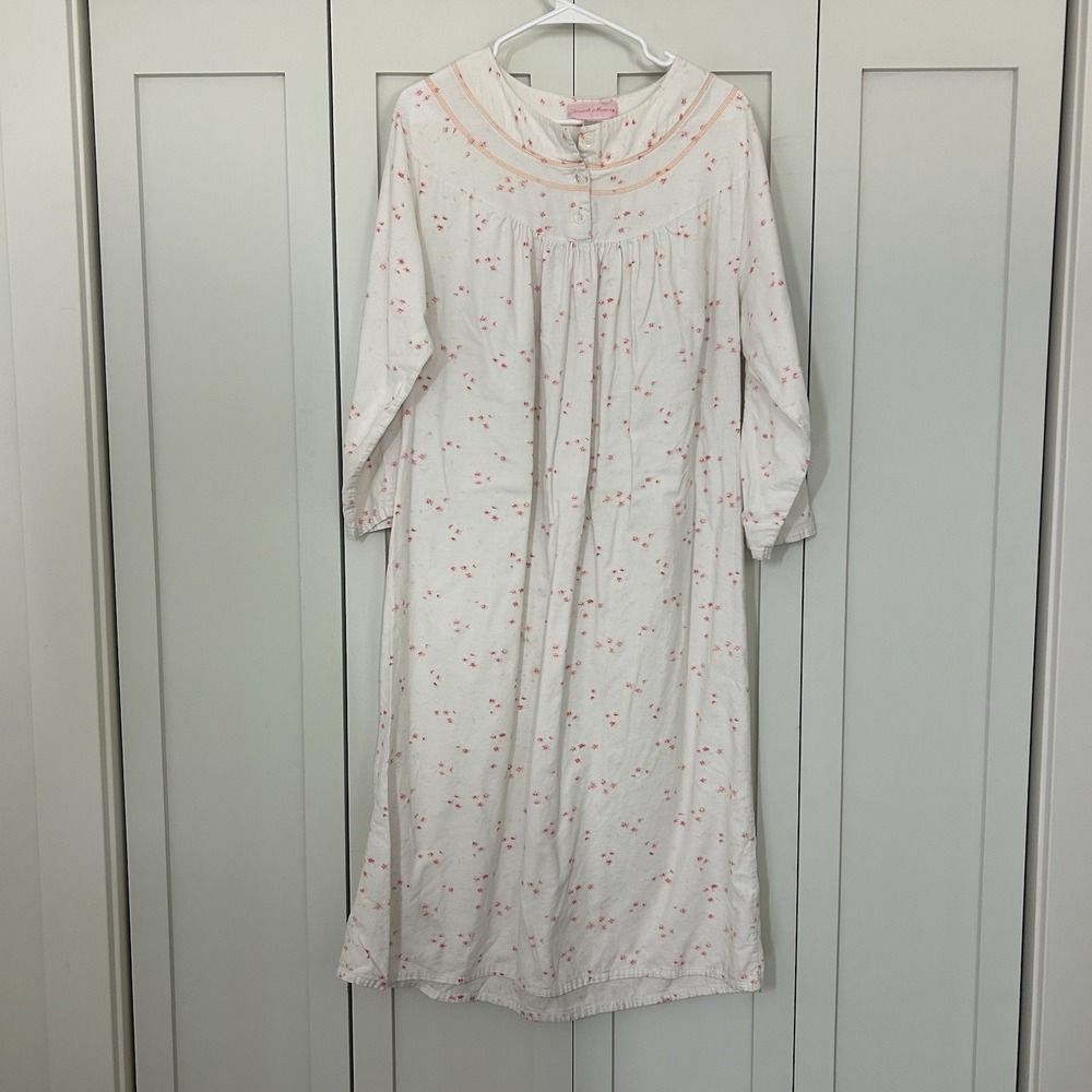 Vintage Pleasant Memories Nightgown 1X Floral Midi Cotton Flannel Cottagecore